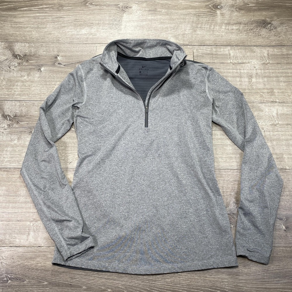 Nike Running Pullover Womens Small Gray‎ Dri-FIT 1/4 Zip Long Sleeve Athletic